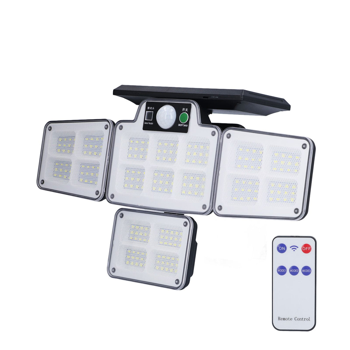 LED Solar Lights Outdoor 4 Adjustable Heads Motion Sensor Light 450LM 3 Modes Wide Angle Wall Light for Garden Pathway