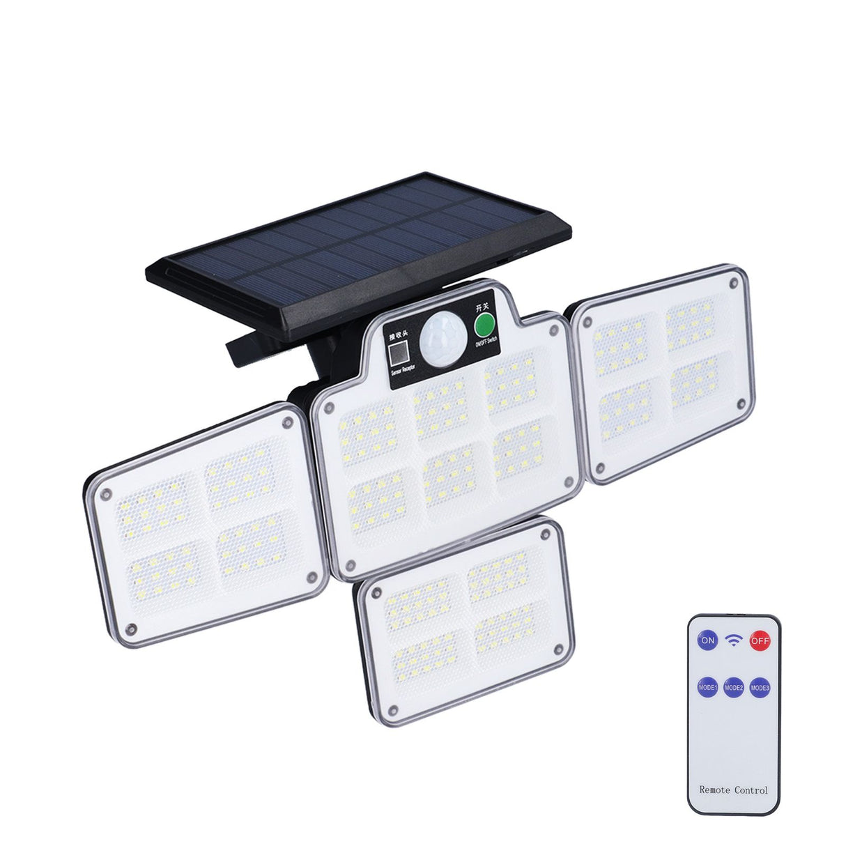 LED Solar Lights Outdoor 4 Adjustable Heads Motion Sensor Light 450LM 3 Modes Wide Angle Wall Light for Garden Pathway