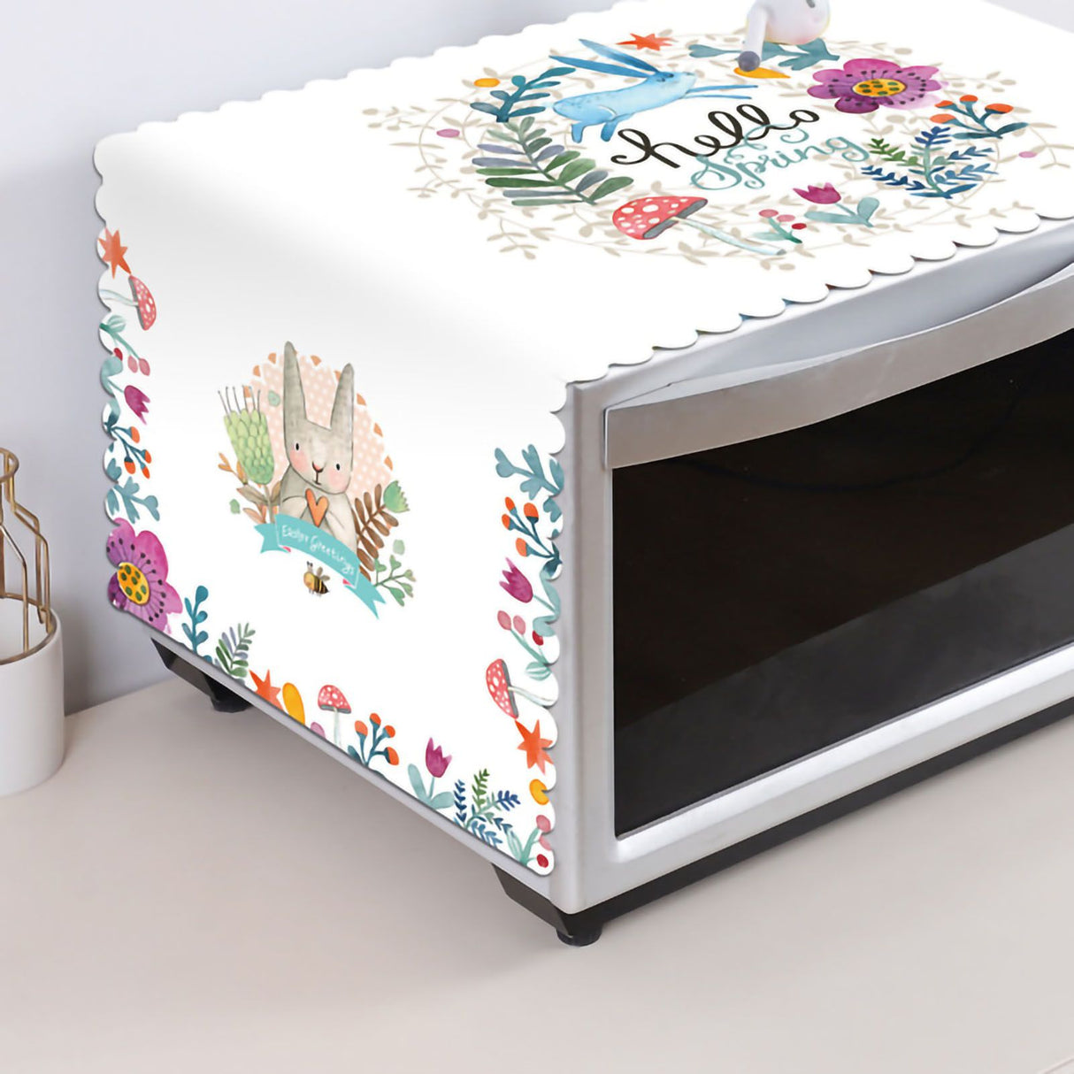 Microwave Cover Cloth Oven Cute Dust Proof Shiled Universal Oil Proof Nordic Style Simple Parts Blue Rabbit 35x100cm