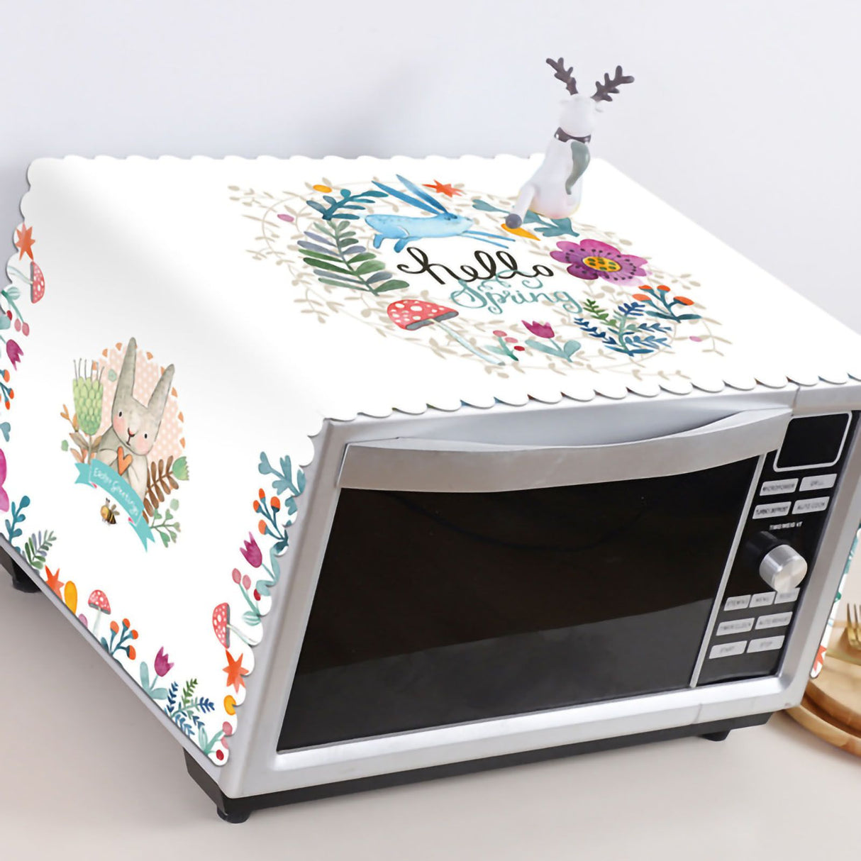 Microwave Cover Cloth Oven Cute Dust Proof Shiled Universal Oil Proof Nordic Style Simple Parts Blue Rabbit 35x100cm
