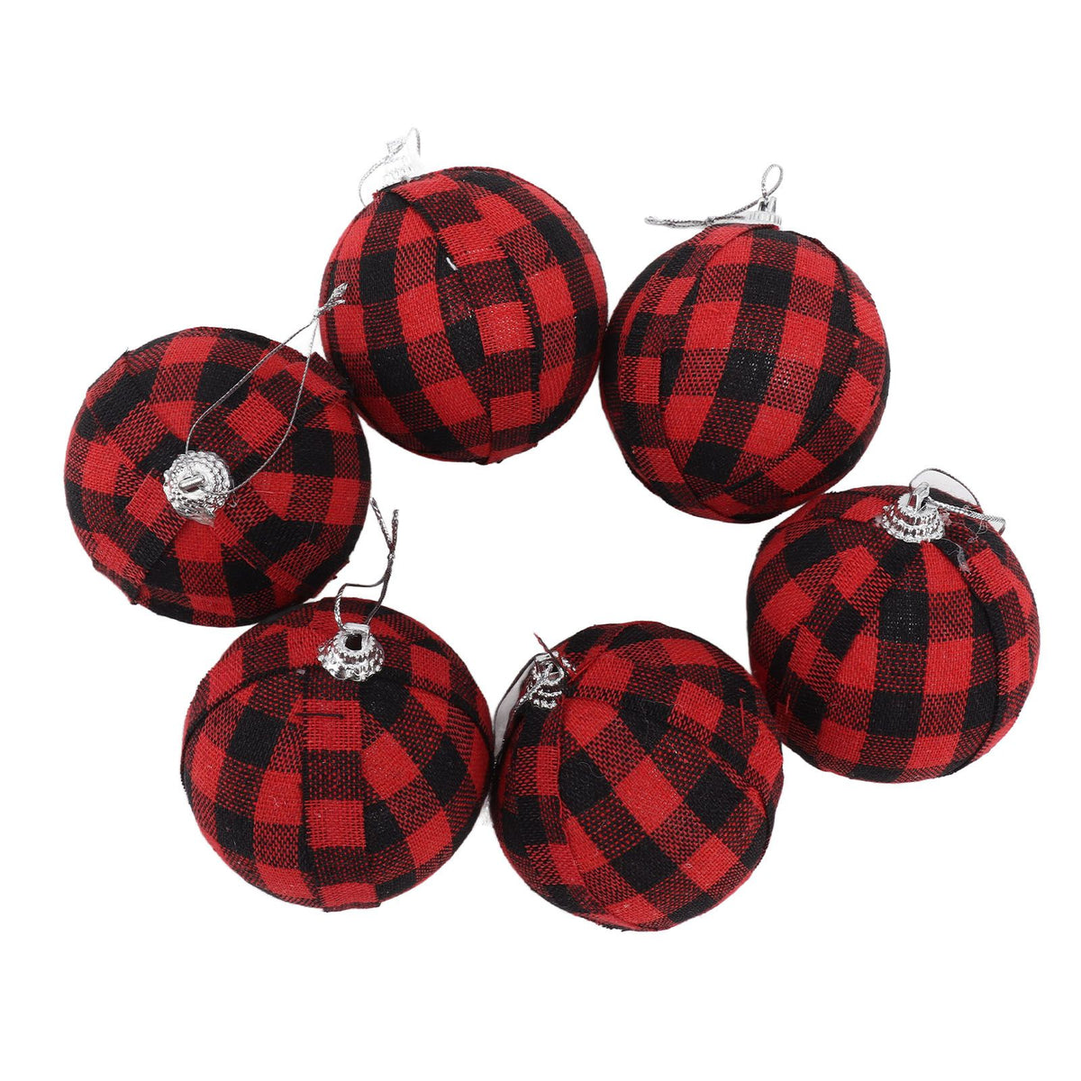 6Pcs 70mm 2.76 Inch Christmas Ornaments Balls Christmas Tree Decoration Balls New Year's Decor Red and Black Check