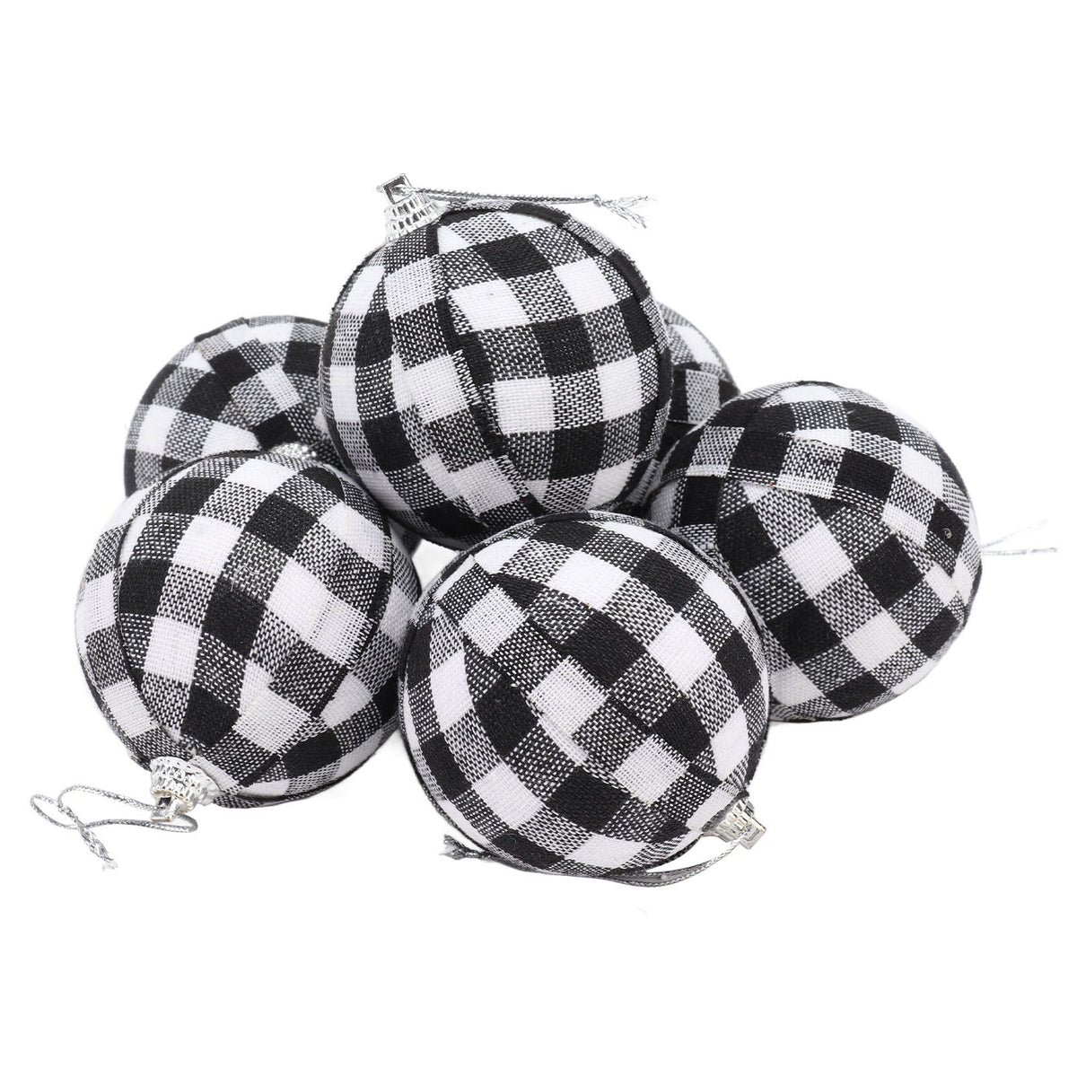 6Pcs 70mm 2.76 Inch Christmas Ornaments Balls Christmas Tree Decoration Balls New Year's Decor Black and White Check