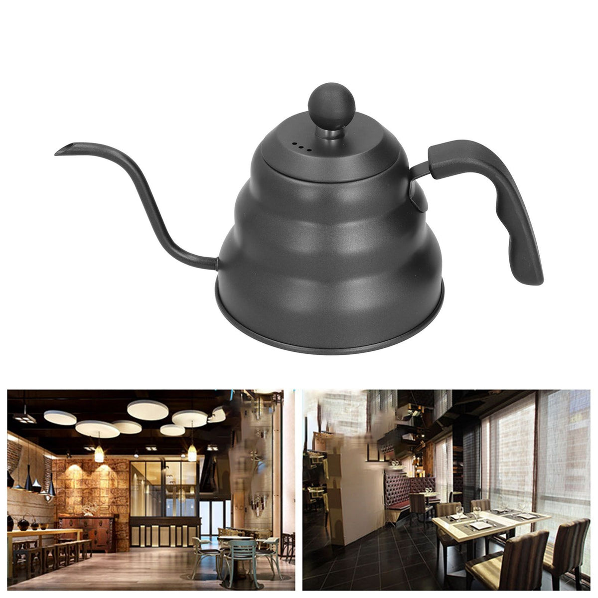 PTFE Stainless Steel Tea Pot Coffee Kettle Gooseneck Spout Pour Over Coffee Maker Drip Kettle Black1L