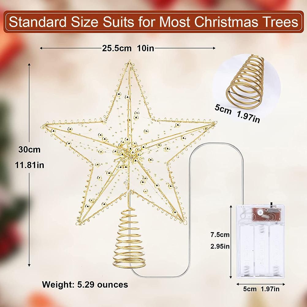 Christmas Tree Topper Star with LED String Light Glitter Christmas Tree Top Star Lamp for Christmas Home Decoration
