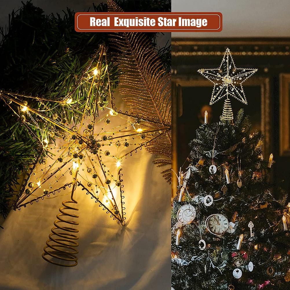 Christmas Tree Topper Star with LED String Light Glitter Christmas Tree Top Star Lamp for Christmas Home Decoration
