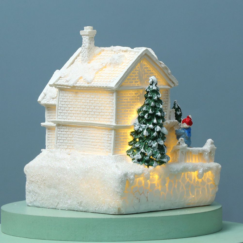 Christmas Village Ornament LED Lighted Christmas Village Houses with Figurines Christmas Village Decoration Indoor Room Decor