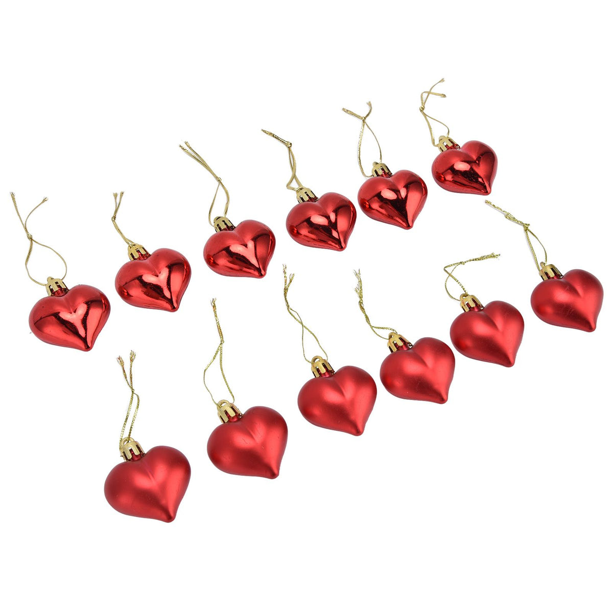 12pcs Christmas Ornament Heart Shape PVC Christmas Tree Hanging Decorations for Valentine's Day PartyRed