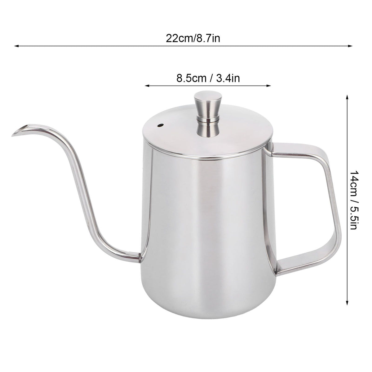 600ml Coffee Drip Kettle 304 Stainless Steel Slender Spout Thicken Coffee Pot with Cover