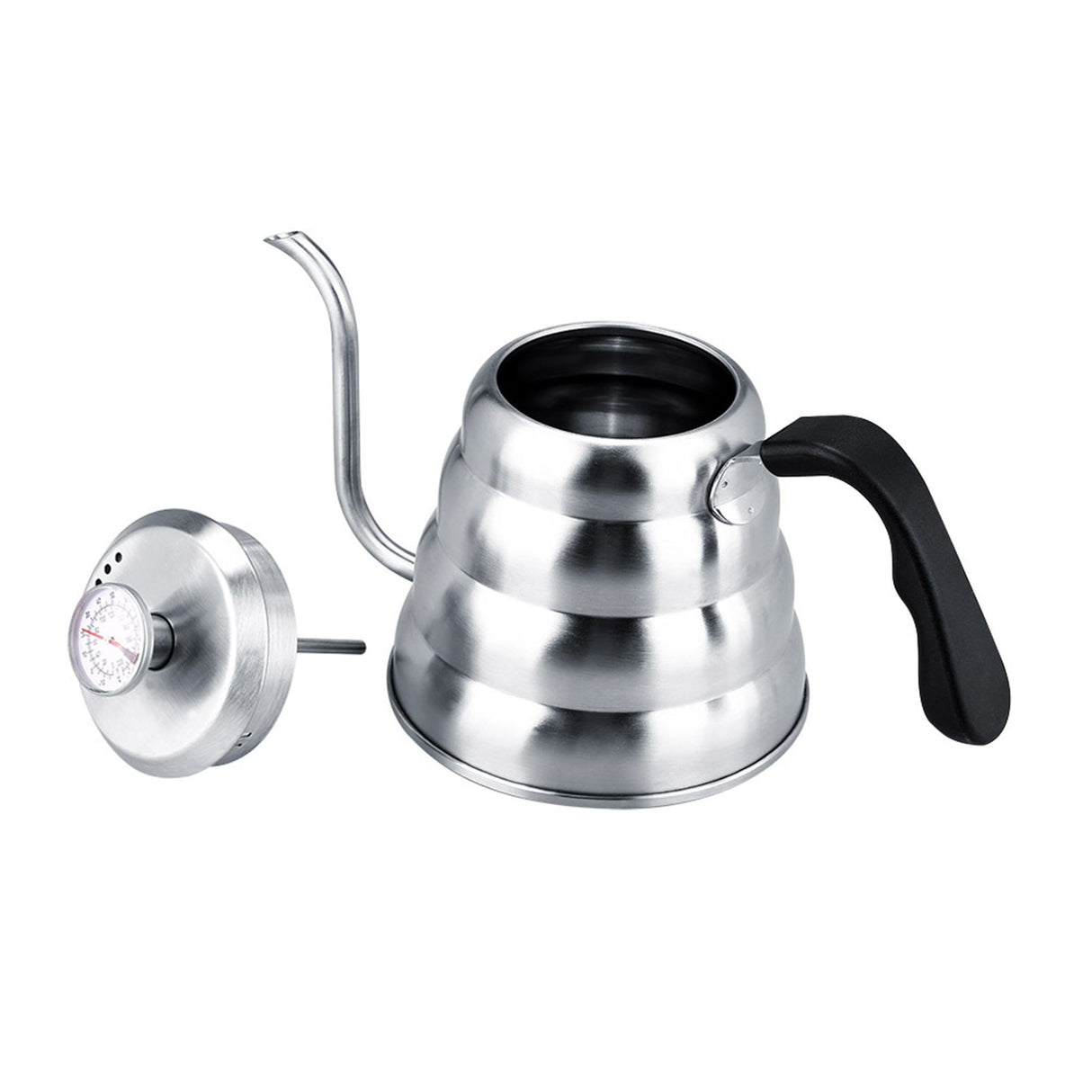 304 Stainless Steel Pour Over Coffee Gooseneck Kettle Teapot with Thermometer Home 1.2L