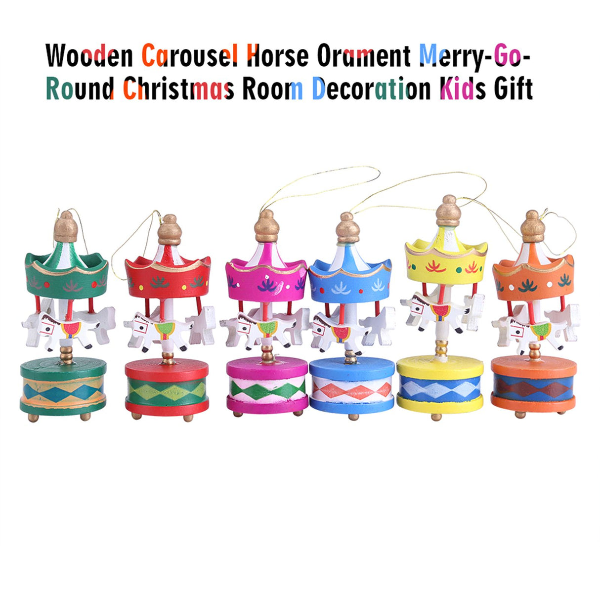 Wooden Carousel Horse Orament Merry Go Round Christmas Room Decoration Kids Gift