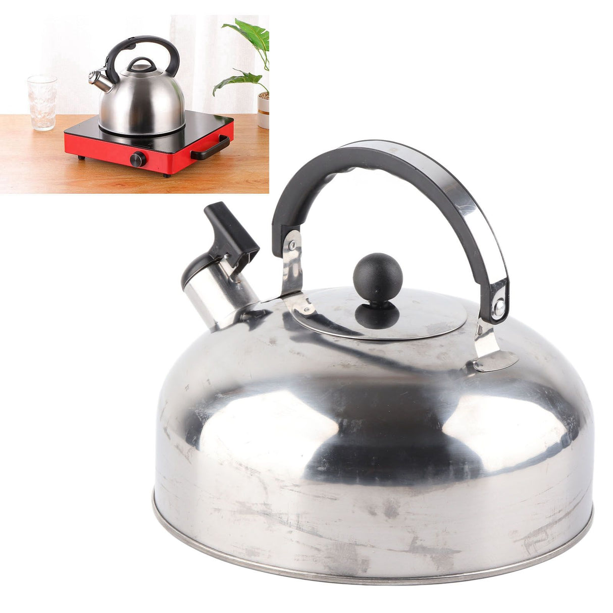 3L Stainless Steel Whistling Tea Kettle Fast Heating One Touch Buttons Whistling Kettle with Insulated Handle for Home