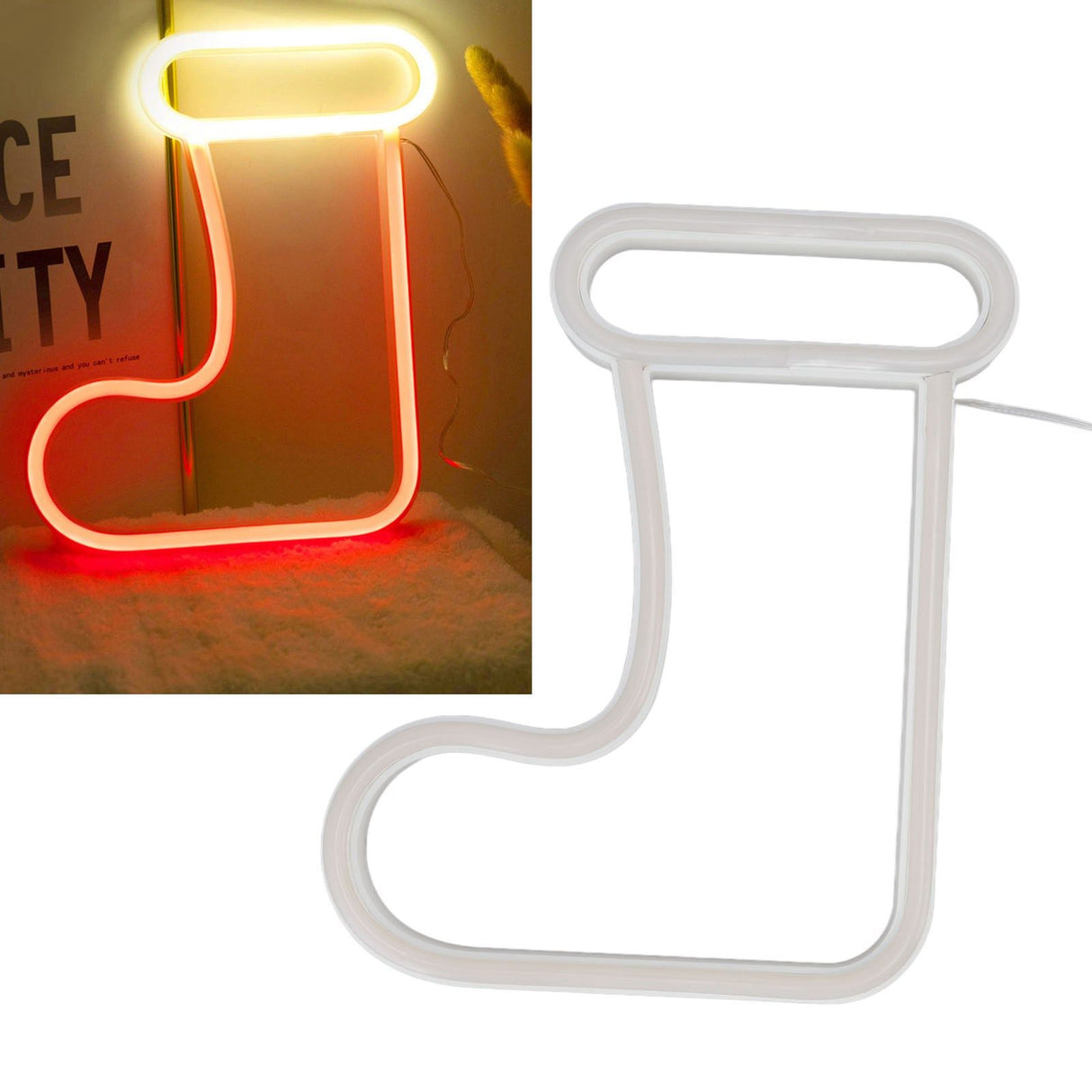 Christmas Neon Light LED Christmas Boot Neon Sign Light Battery Operated USB Charging Wall Decor Light for Party Decoration
