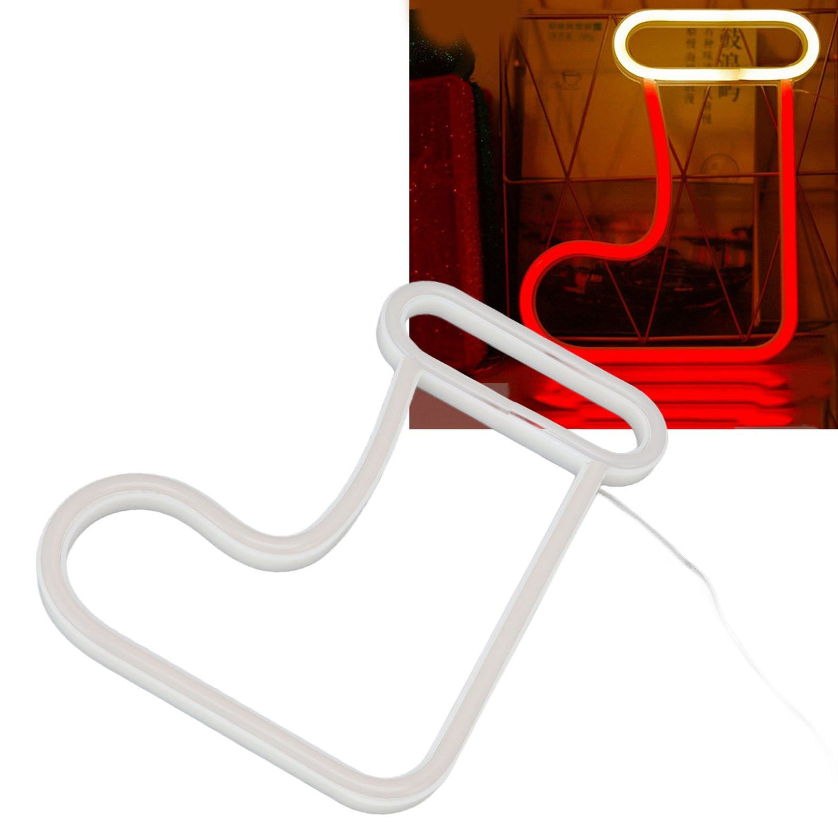 Christmas Neon Light LED Christmas Boot Neon Sign Light Battery Operated USB Charging Wall Decor Light for Party Decoration