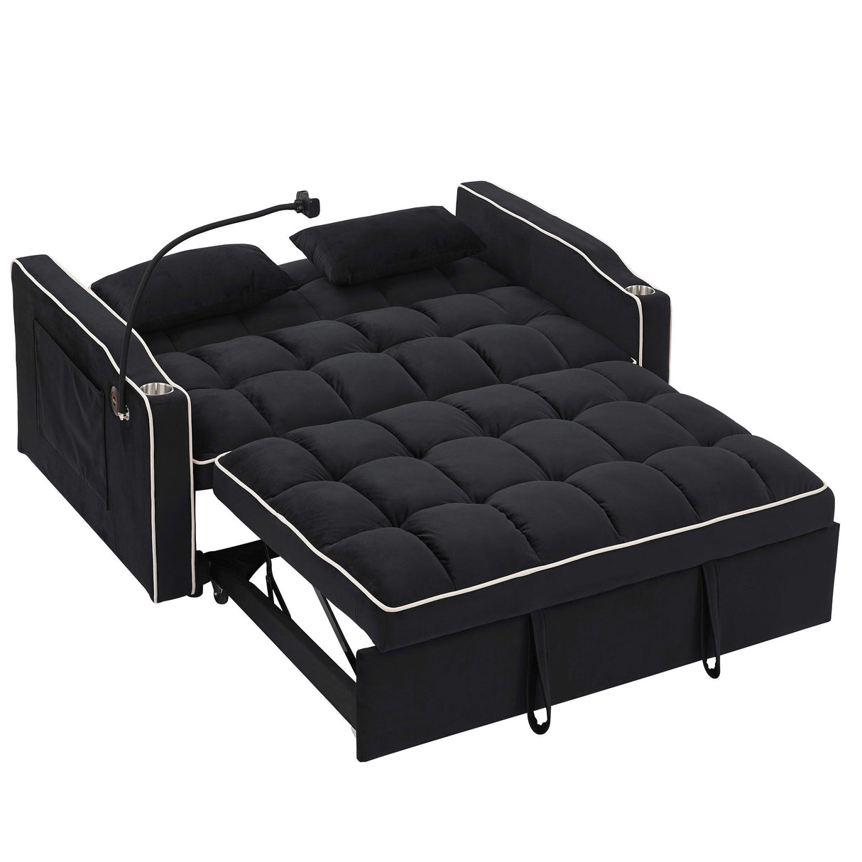 Fashionable Modern and Multi-functional Foldable Velvet Sofa Bed - Black