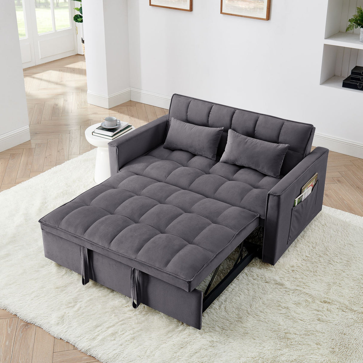 Fashionable Modern and Multi-functional Foldable Velvet Sofa Bed - Green