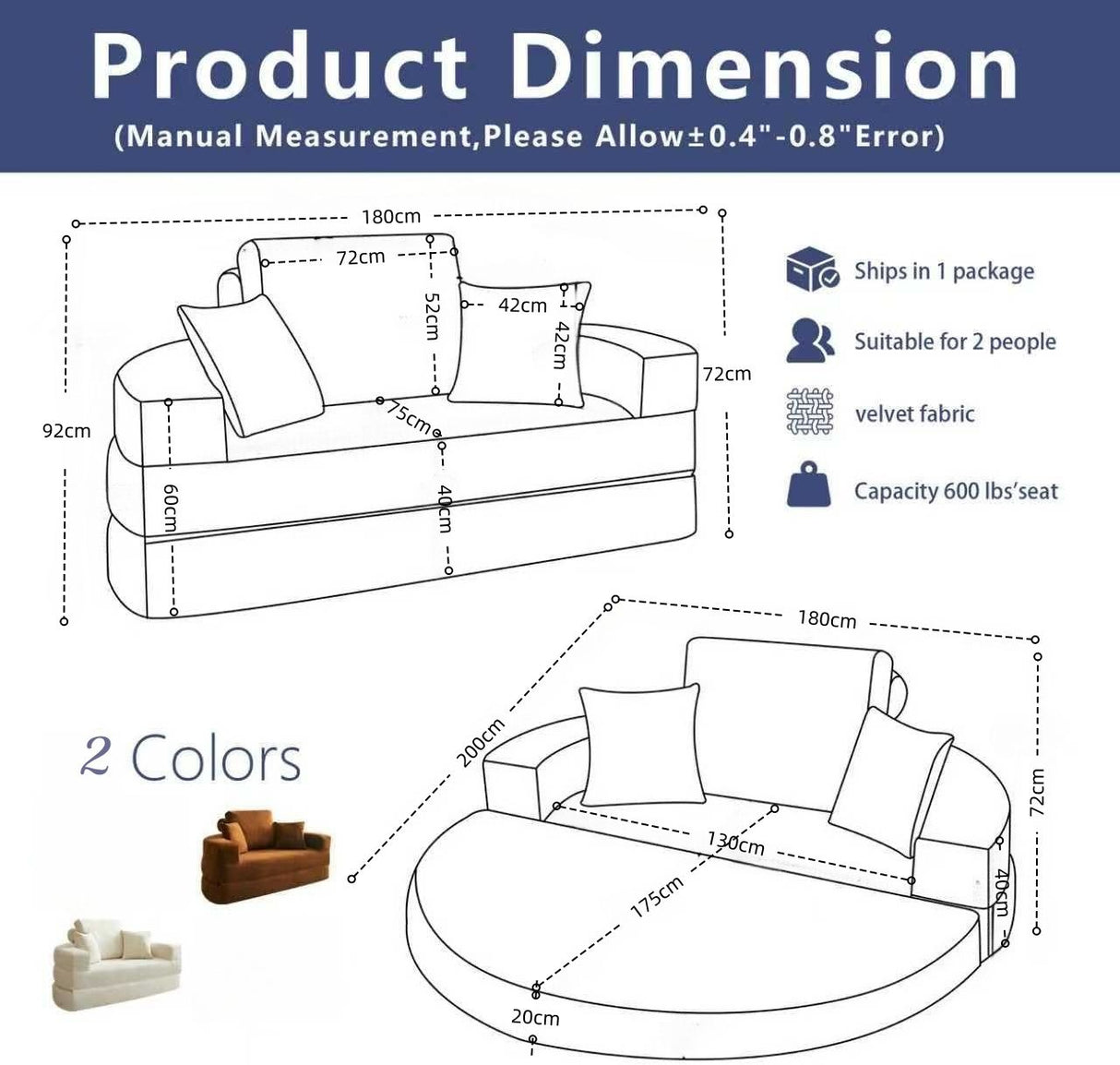 Multifunctional Round convertible Sofa Bed(Compressed Packaging) - Beige