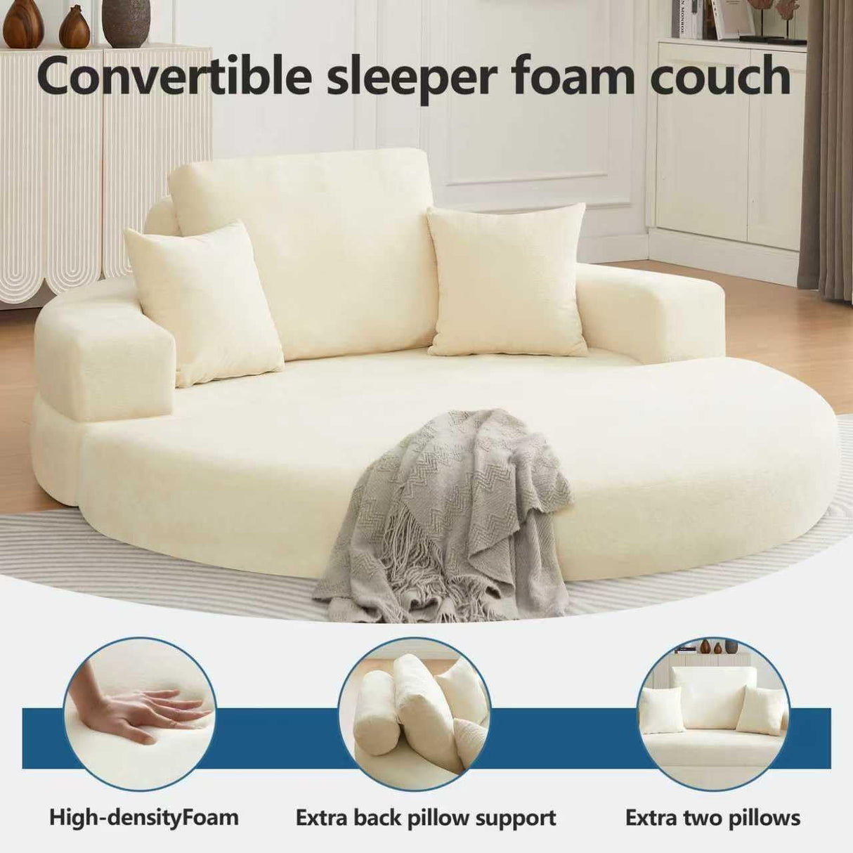 Multifunctional Round convertible Sofa Bed(Compressed Packaging) - Beige
