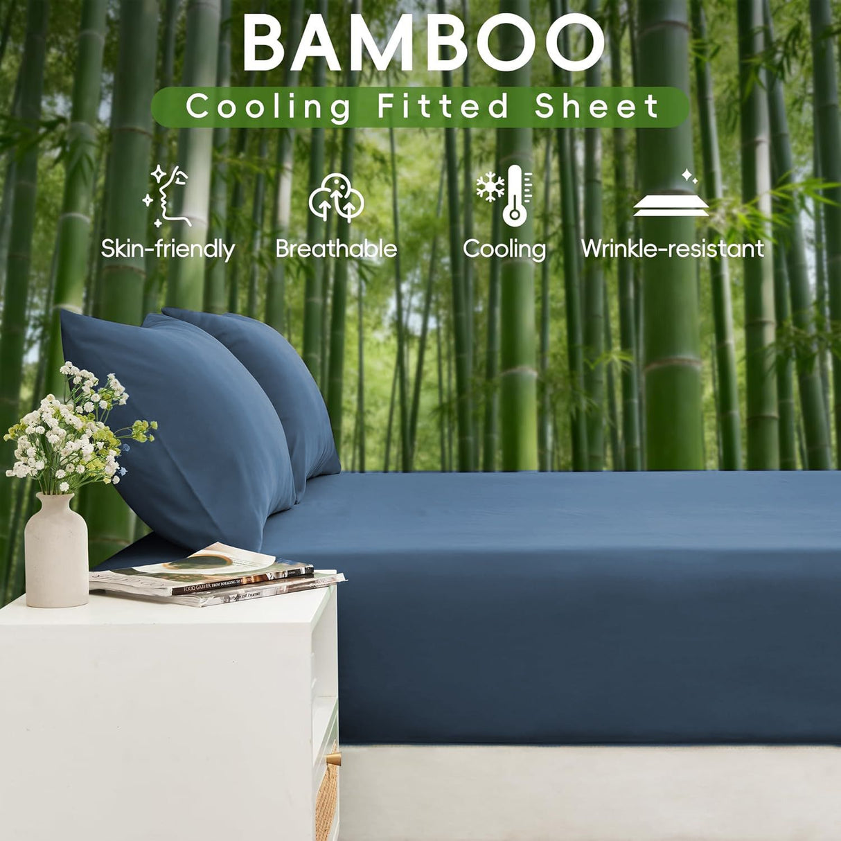 4 Piece Ultra Soft Bamboo Breathable Sheet Set -Hotel 2000TC Breathable Bed Sheets Set with 37 Centimetre Deep Pocket-Breathable Sheets for Hot Sleepers(Navy,King)