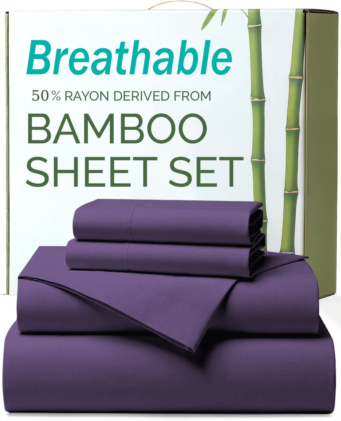 4 Piece Ultra Soft Bamboo Breathable Sheet Set -Hotel 2000TC Breathable Bed Sheets Set with 37 Centimetre Deep Pocket-Breathable Sheets for Hot Sleepers(Purple,King)