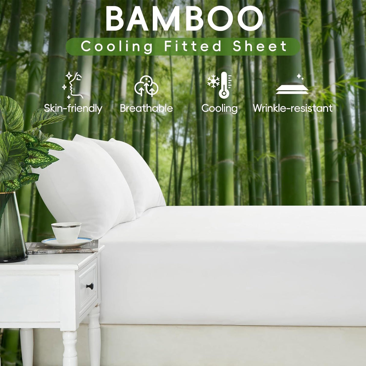 4 Piece Ultra Soft Bamboo Breathable Sheet Set -Hotel 2000TC Breathable Bed Sheets Set with 37 Centimetre Deep Pocket-Breathable Sheets for Hot Sleepers(White,King)
