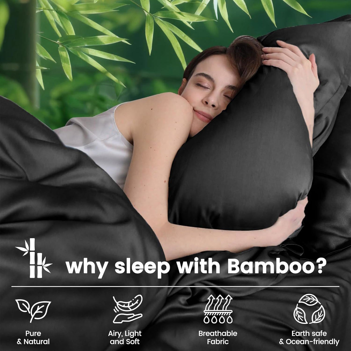 4 Piece Ultra Soft Bamboo Breathable Sheet Set -Hotel 2000TC Breathable Bed Sheets Set with 37 Centimetre Deep Pocket-Breathable Sheets for Hot Sleepers(Black,Queen)
