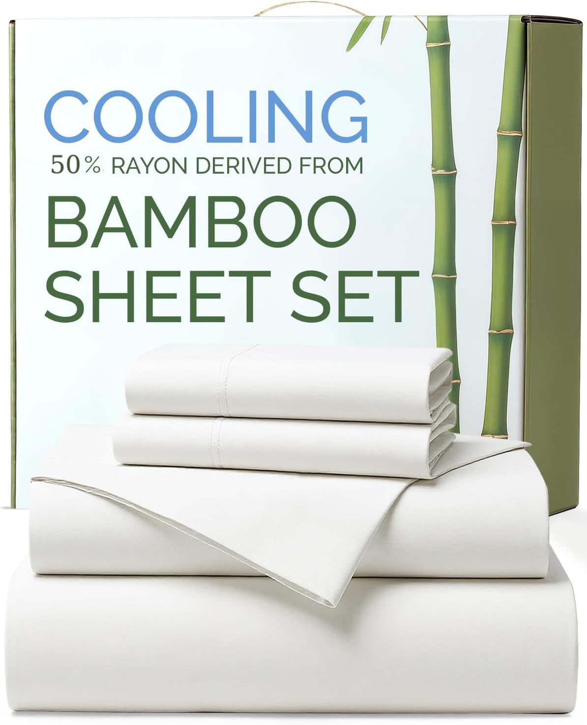 4 Piece Ultra Soft Bamboo Breathable Sheet Set -Hotel 2000TC Breathable Bed Sheets Set with 37 Centimetre Deep Pocket-Breathable Sheets for Hot Sleepers(White,Queen)