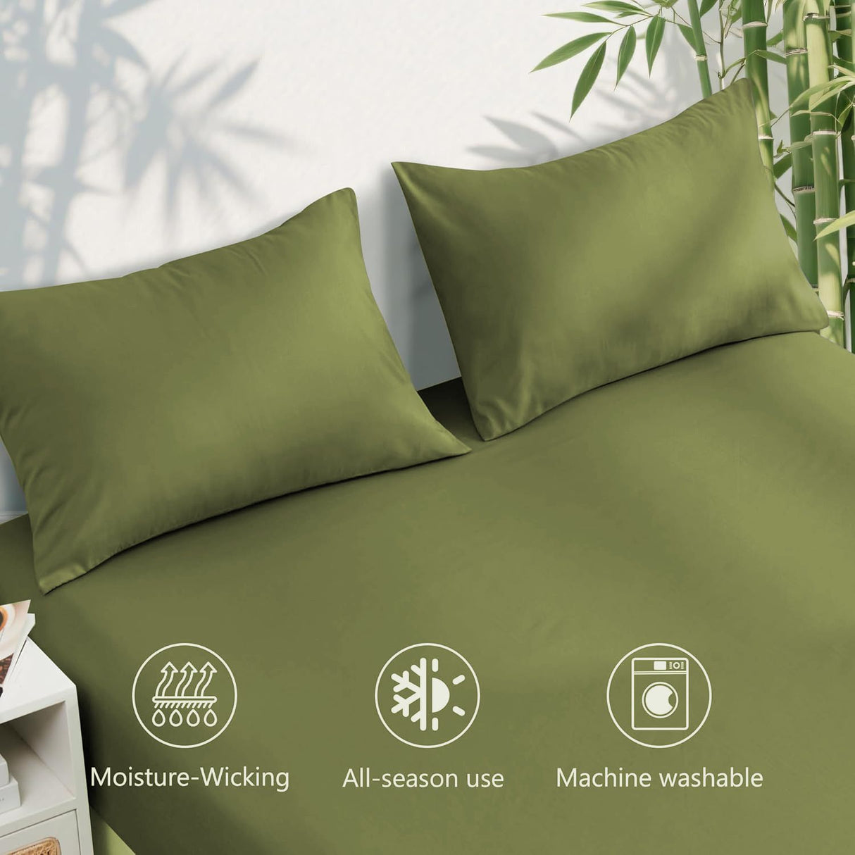 3 Piece Ultra Soft Bamboo Breathable Sheet Set -Hotel 2000TC Breathable Bed Sheets Set with 37 Centimetre Deep Pocket-Breathable Sheets for Hot Sleepers(Olive green,Single)