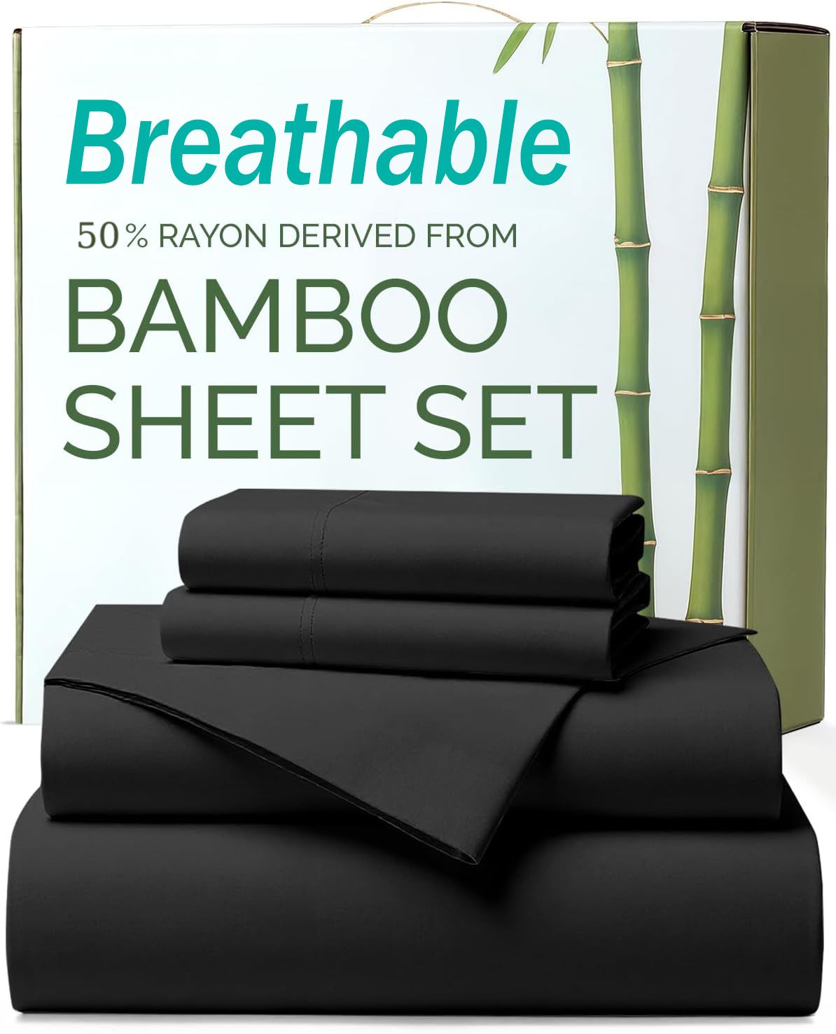 4 Piece Ultra Soft Bamboo Breathable Sheet Set -Hotel 2000TC Breathable Bed Sheets Set with 40 Centimetre Deep Pocket-Breathable Sheets for Hot Sleepers(Black,Super King)