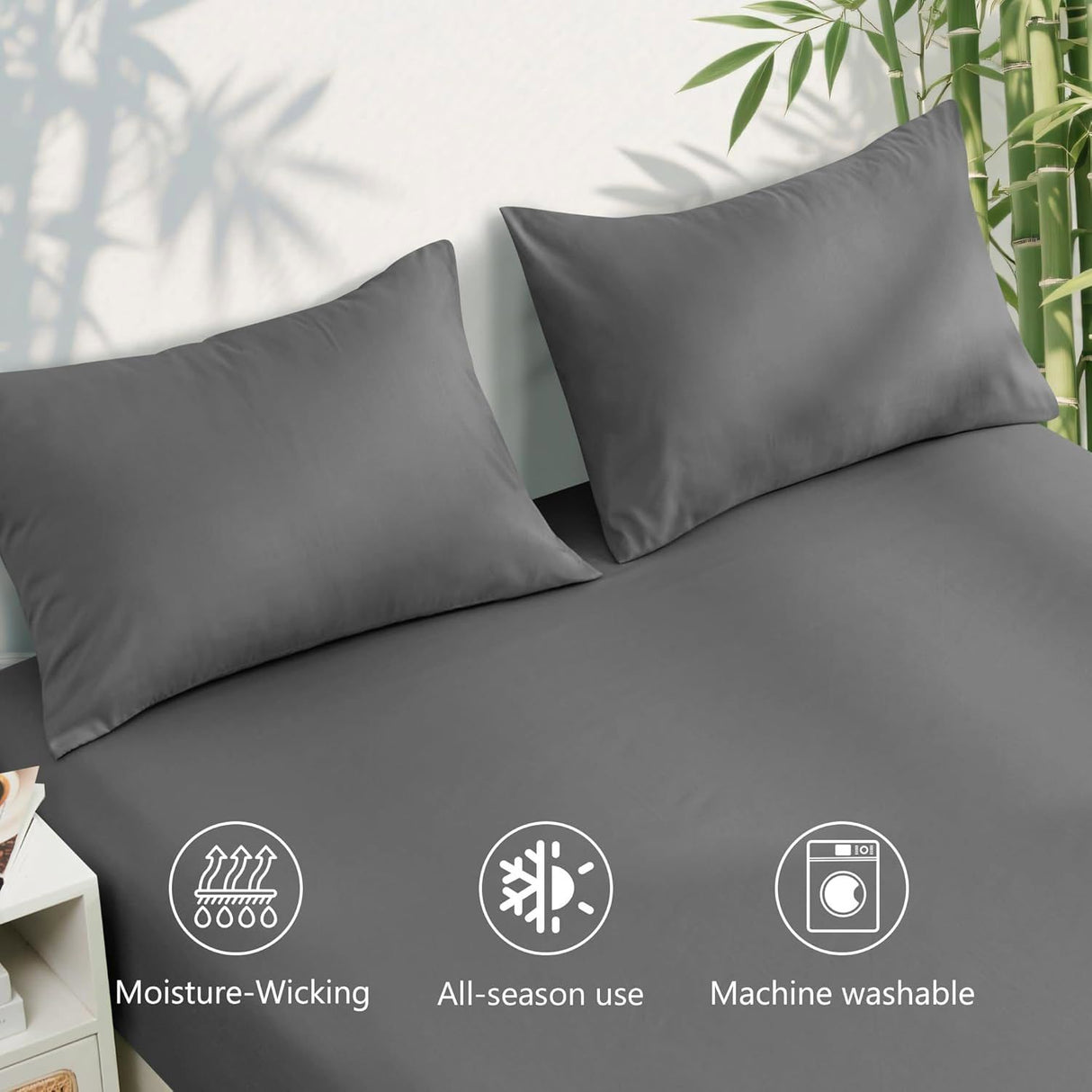 4 Piece Ultra Soft Bamboo Breathable Sheet Set -Hotel 2000TC Breathable Bed Sheets Set with 40 Centimetre Deep Pocket-Breathable Sheets for Hot Sleepers(Grey,Super King)