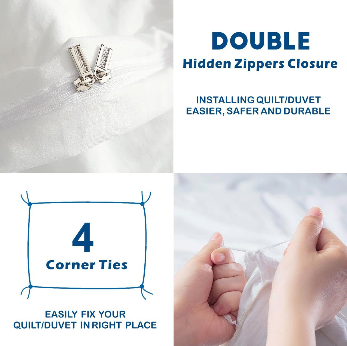 3 Piece Hotel Soft Microfiber Quilt Cover Set-2000TC Duvet/Donna Cover Set & Pillowcases -1 Quilt Cover Zipper Closure & 1 x Pillowcases-Breathable Bedding - Wrinkle, Fade, Stain Resistant(White,King)