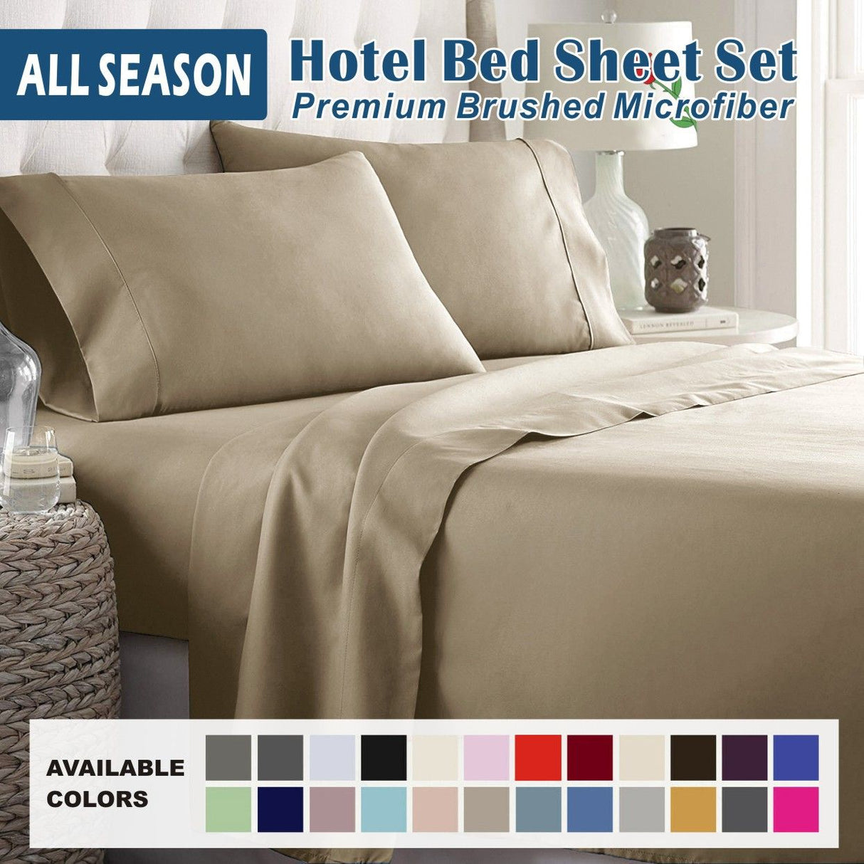 3 Piece Bed Sheet Set- Bedding Sheets & Pillowcases -Breathable Bedding - Wrinkle, Fade, Stain Resistant-Deep Pocket Flat Fitted Bed Sheet Set(Camel Beige,King Single)