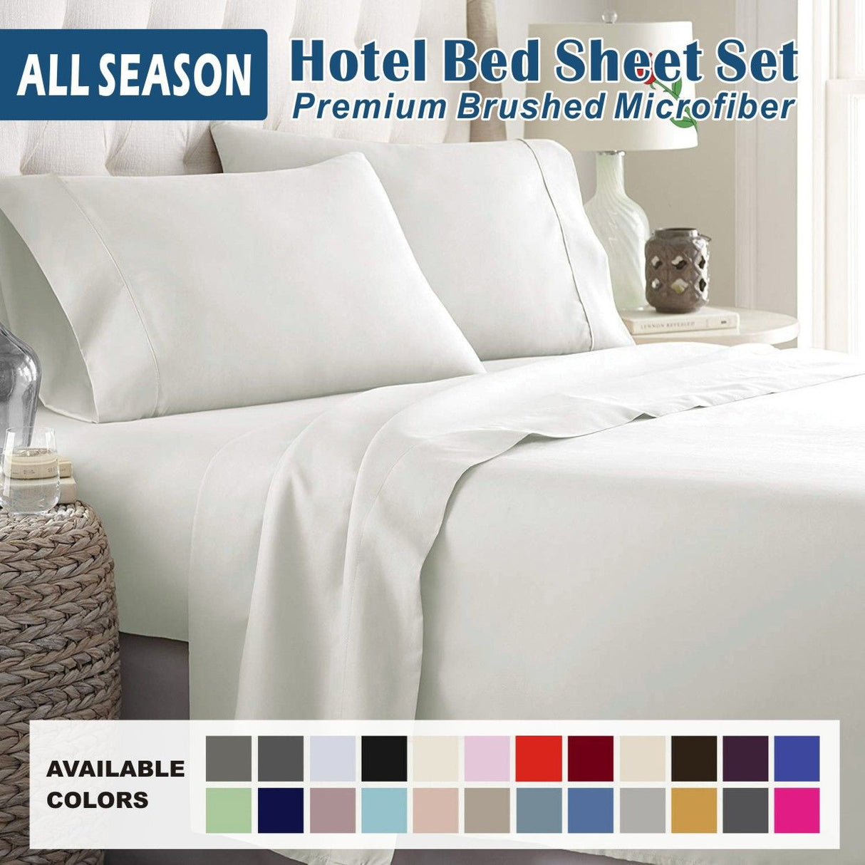 4 Piece Bed Sheet Set- Bedding Sheets & Pillowcases -Breathable Bedding - Wrinkle, Fade, Stain Resistant-Deep Pocket Flat Fitted Bed Sheet Set(Raw white,Queen)