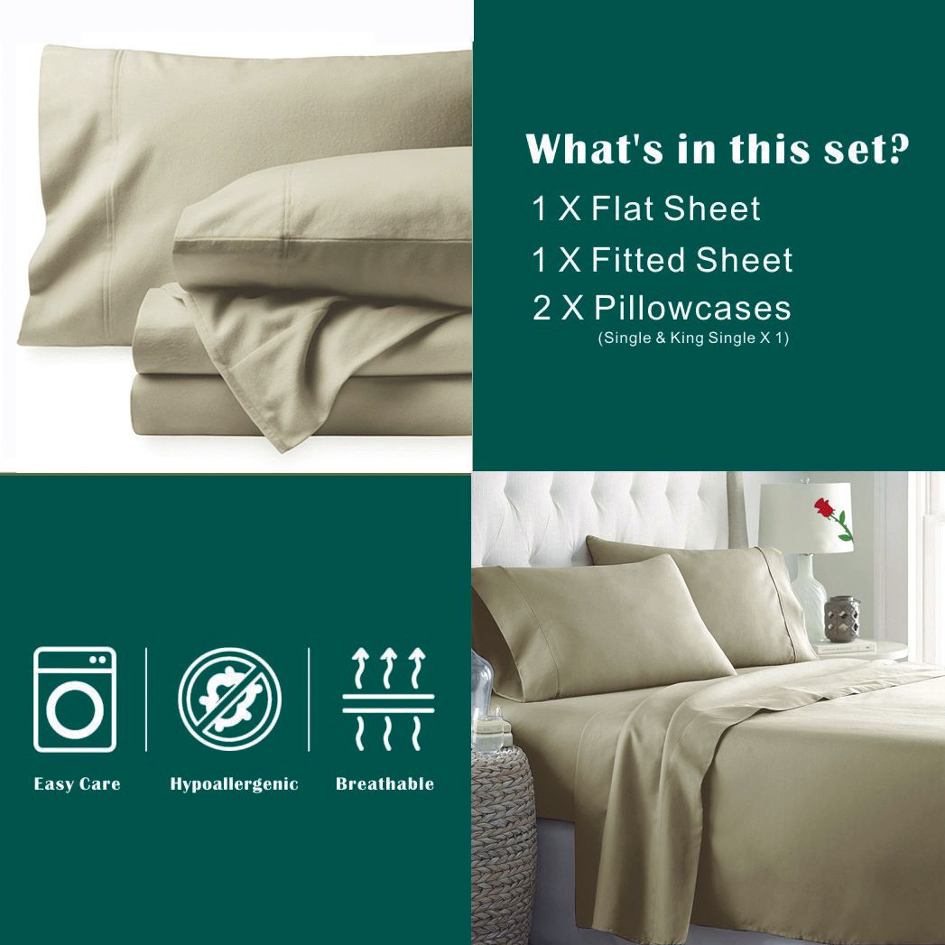 3 Piece Bed Sheet Set- Bedding Sheets & Pillowcases -Breathable Bedding - Wrinkle, Fade, Stain Resistant-Deep Pocket Flat Fitted Bed Sheet Set(Camel Beige,Single)