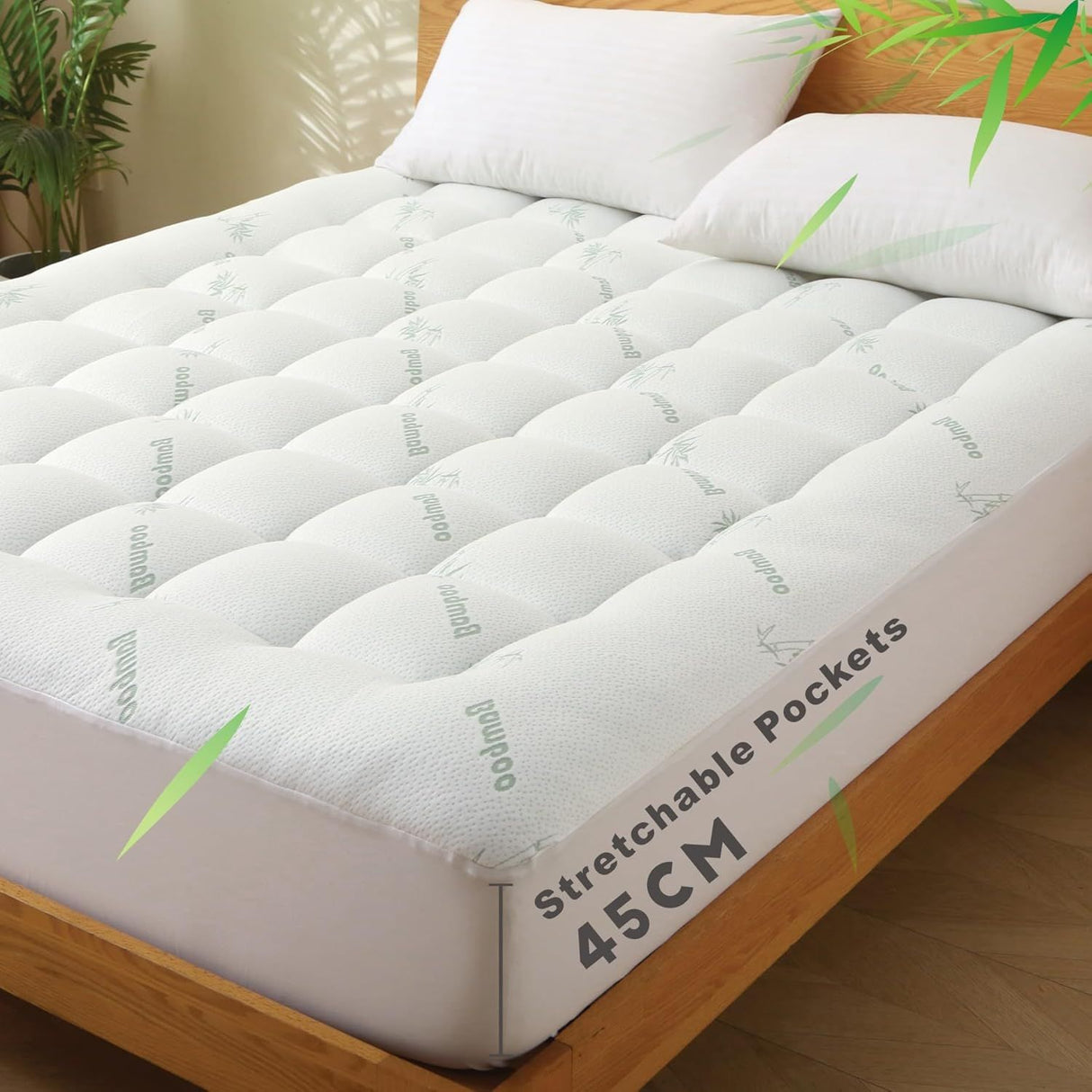 800GSM Mattress Topper Viscose Derived from Bamboo, Thick Pillowtop Fitted Mattress Cover with 45cm Deep Skirt - Machine Washable Hypoallergenic(King Single,Green)