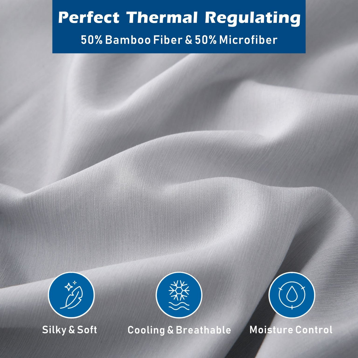4 Piece Hotel Bamboo Cooling Sheet Set -Ultra Soft 2000TC Breathable Bed Sheets Set with 37 Centimetre Deep Pocket-Cooling Sheets for Hot Sleepers(Silver-gray,Double)