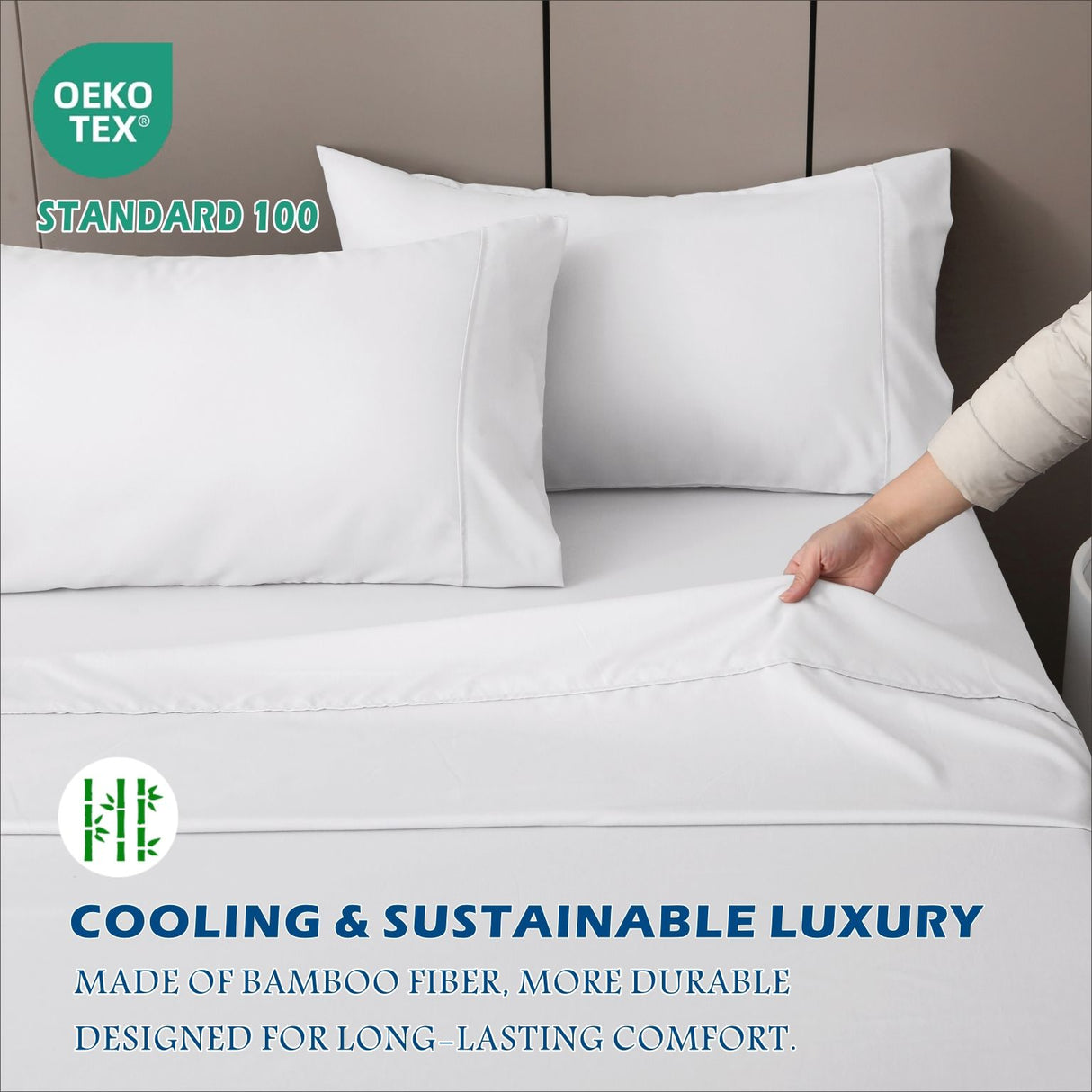 3 Piece Hotel Bamboo Cooling Sheet Set -Ultra Soft 2000TC Breathable Bed Sheets Set with 37 Centimetre Deep Pocket-Cooling Sheets for Hot Sleepers(White,King Single)