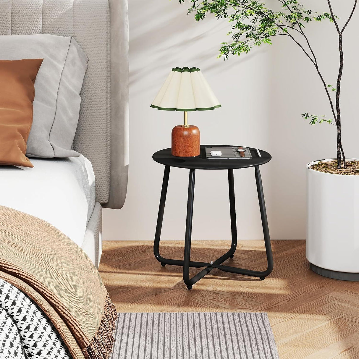 Outdoor Metal Side Table – Rust-Resistant Patio Small Round End Table, Accent Coffee Table for Balcony, Garden, Porch, Living Room & Bedroom – Lightweight Portable Plant Stand, Black