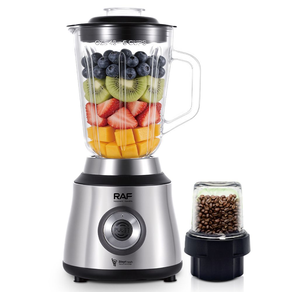 2-in-1 Electric Blender and Grinder with 1.5L Glass Jar and Compact Mill Cup for Smoothies, Juices, Baby Food, Coffee Beans and Dry Ingredients (Silver)