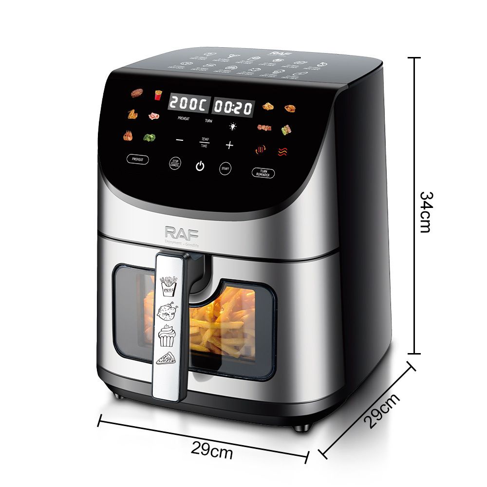 Smart Stainless Steel Air Fryer with Visible Glass Window, Touch and APP Control, Large Capacity for Oil-Free Cooking of Fries, Meat, Vegetables and Desserts in Home Kitchens (Silver)