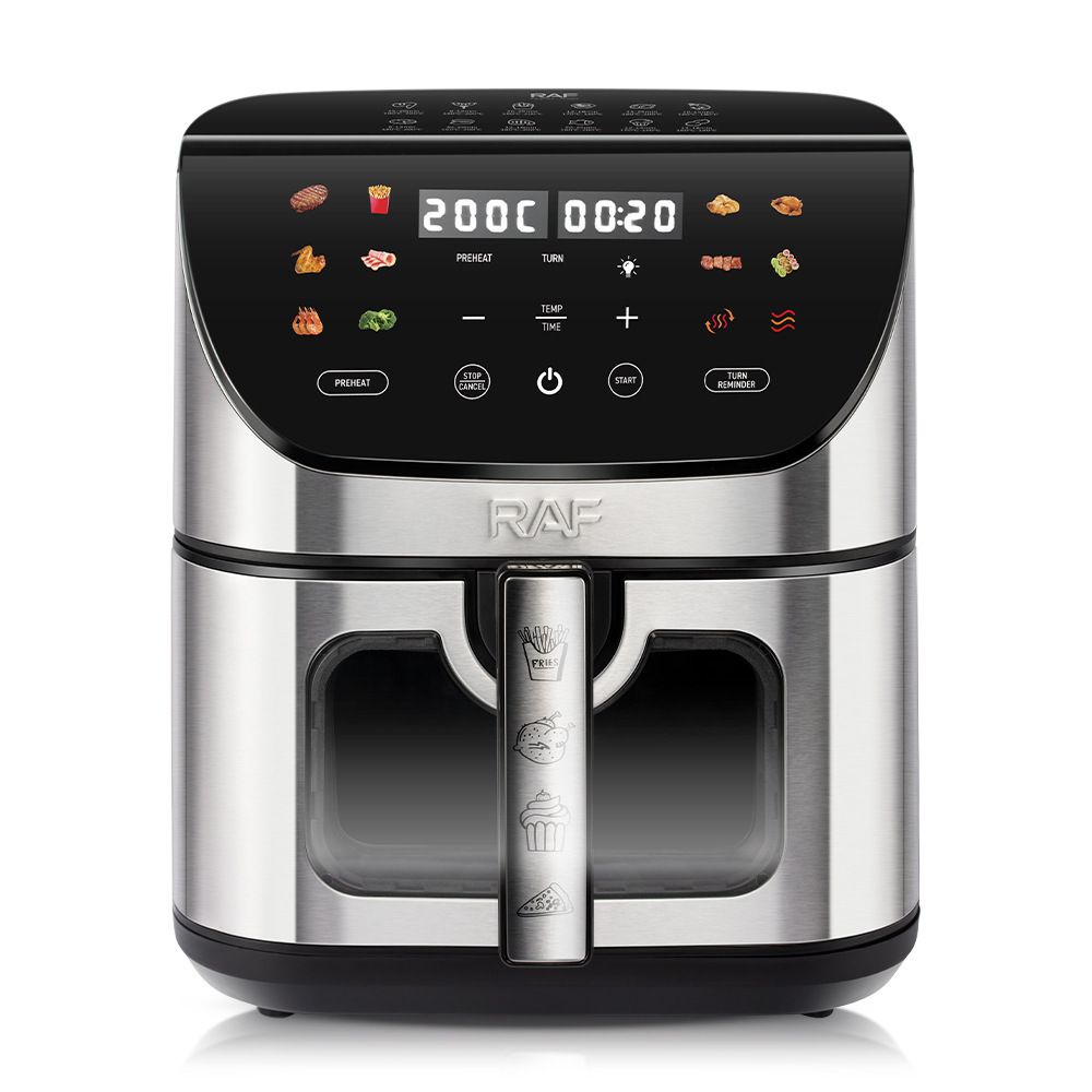 Smart Stainless Steel Air Fryer with Visible Glass Window, Touch and APP Control, Large Capacity for Oil-Free Cooking of Fries, Meat, Vegetables and Desserts in Home Kitchens (Silver)