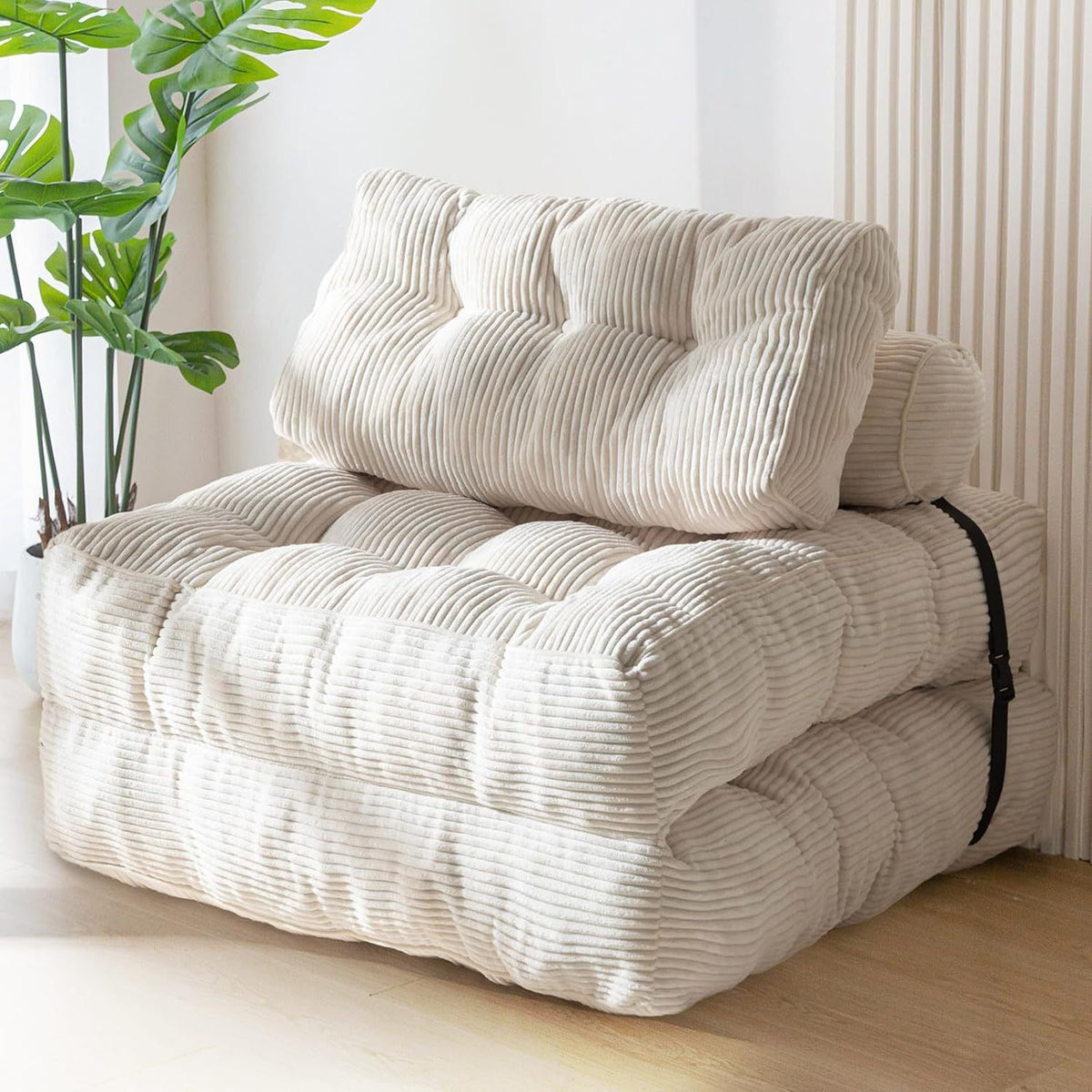 Convertible Folding Sofa Bed Pumpkin Design Corduroy Fabric Two-in-One Lounger for Living Room Bedroom Small Apartments Guest Room Daily Relaxation and Overnight Sleeping (Green)