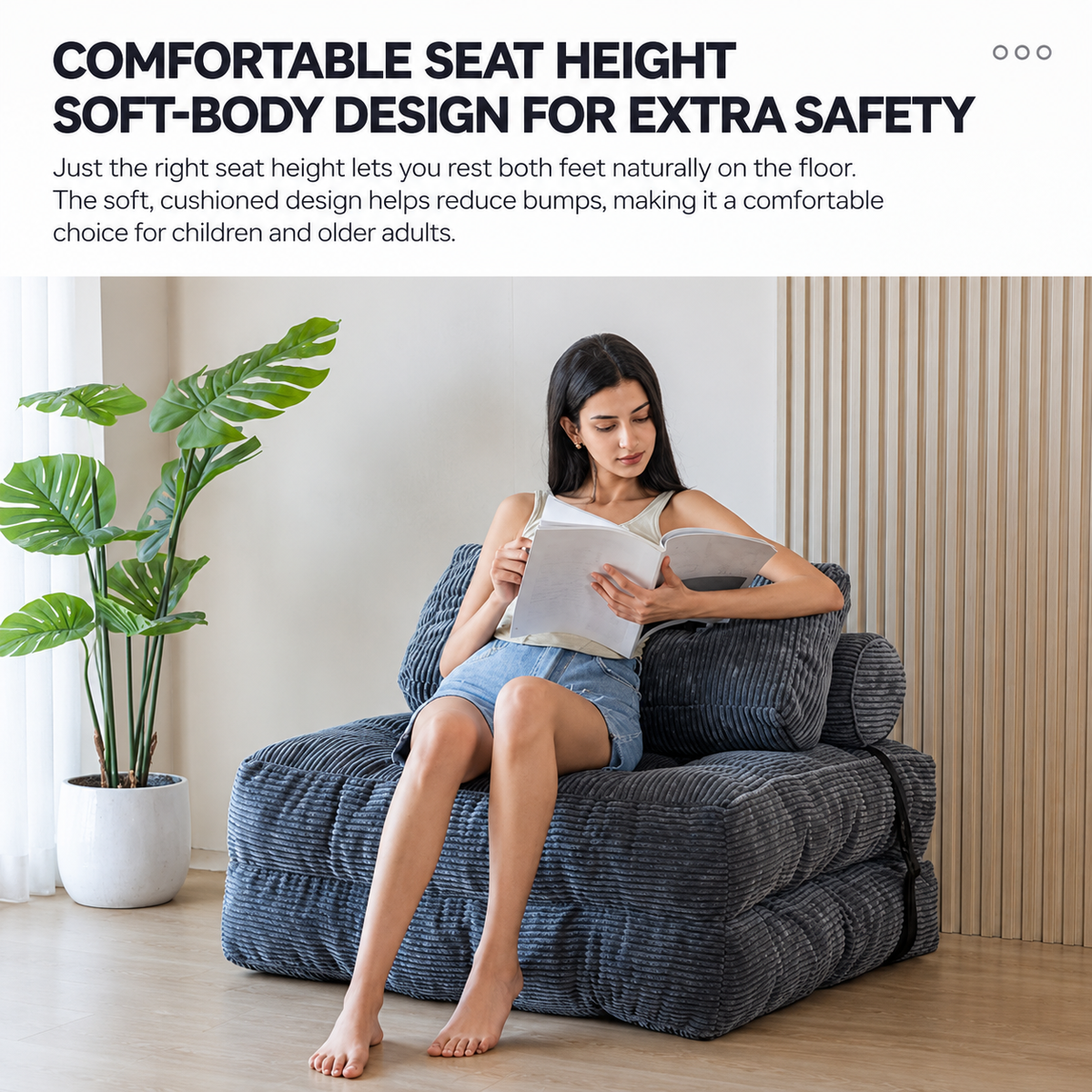 Convertible Folding Sofa Bed Pumpkin Design Corduroy Fabric Two-in-One Lounger for Living Room Bedroom Small Apartments Guest Room Daily Relaxation and Overnight Sleeping (Orange)