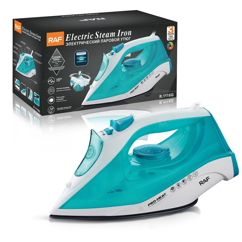 2200W Handheld Electric Steam Iron with Ceramic Soleplate, Continuous Steam and Vertical Ironing for Home Clothes Wrinkles (Cyan)