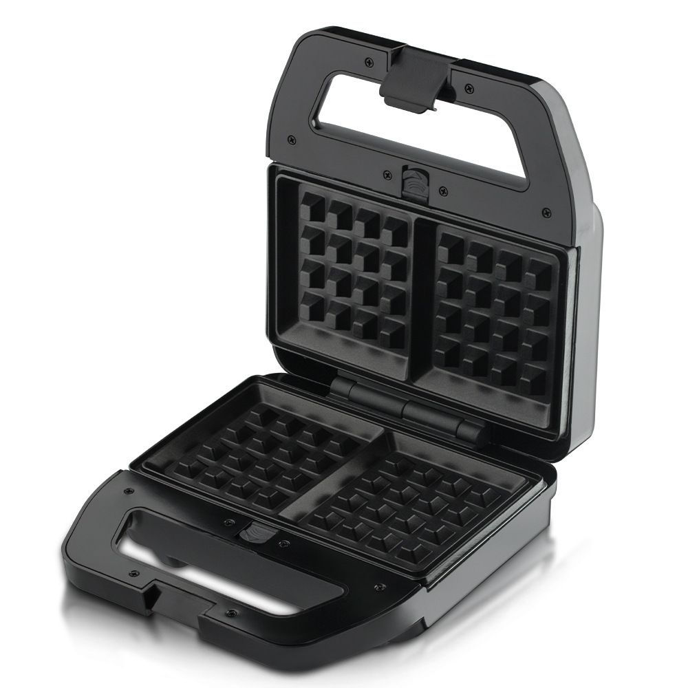 6-in-1 Multifunctional Sandwich Maker with Interchangeable Non-Stick Plates for Waffles, Paninis, Donuts, Madeleines and Cartoon Snacks, Compact Countertop Appliance for Quick Family Meals (Silver)