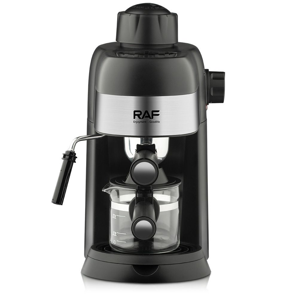 Compact 800W Espresso Coffee Maker with Steam Milk Frother, 240ml Glass Carafe, 4-Cup Capacity, Perfect for Home Kitchen and Small Office Use (Black)