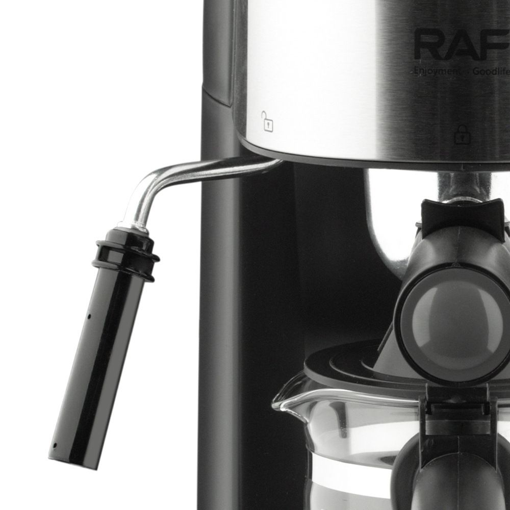 Compact 800W Espresso Coffee Maker with Steam Milk Frother, 240ml Glass Carafe, 4-Cup Capacity, Perfect for Home Kitchen and Small Office Use (Black)