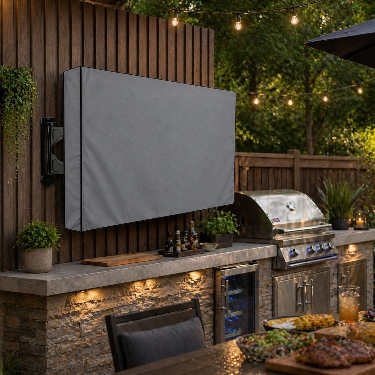 Weatherproof Outdoor TV Cover for Wall-Mounted Flat Screens – Waterproof, Dustproof, and UV-Resistant Protection for Patio, Balcony, and Garden Entertainment Areas (55"-58"(137×89×13cm), Black)