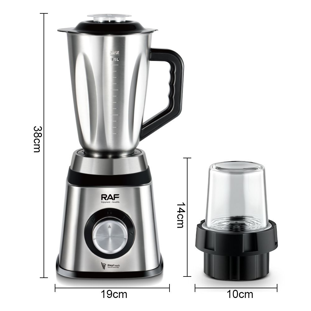 2-in-1 Electric Blender and Grinder with Stainless Steel Body, 1.5L Large Capacity Jar and Compact Glass Grinding Cup for Smoothies, Juices, Coffee Beans and Dry Ingredients (Silver)