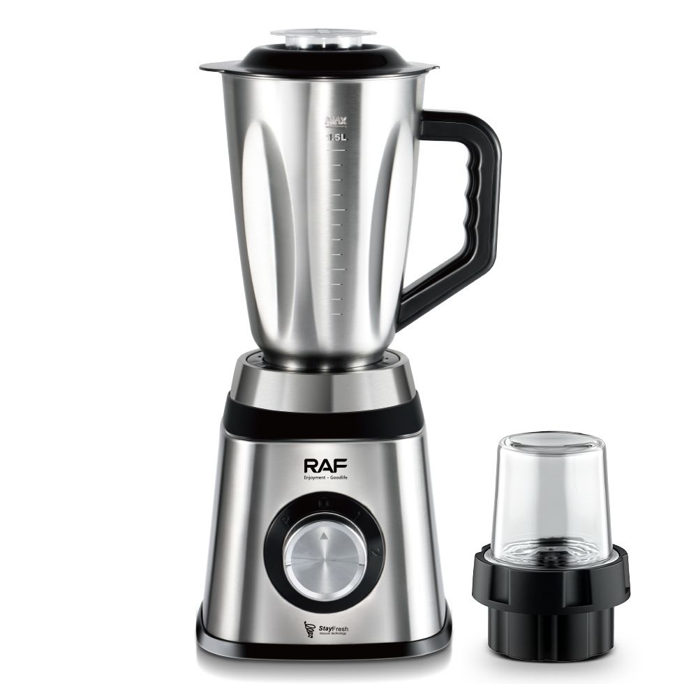2-in-1 Electric Blender and Grinder with Stainless Steel Body, 1.5L Large Capacity Jar and Compact Glass Grinding Cup for Smoothies, Juices, Coffee Beans and Dry Ingredients (Silver)