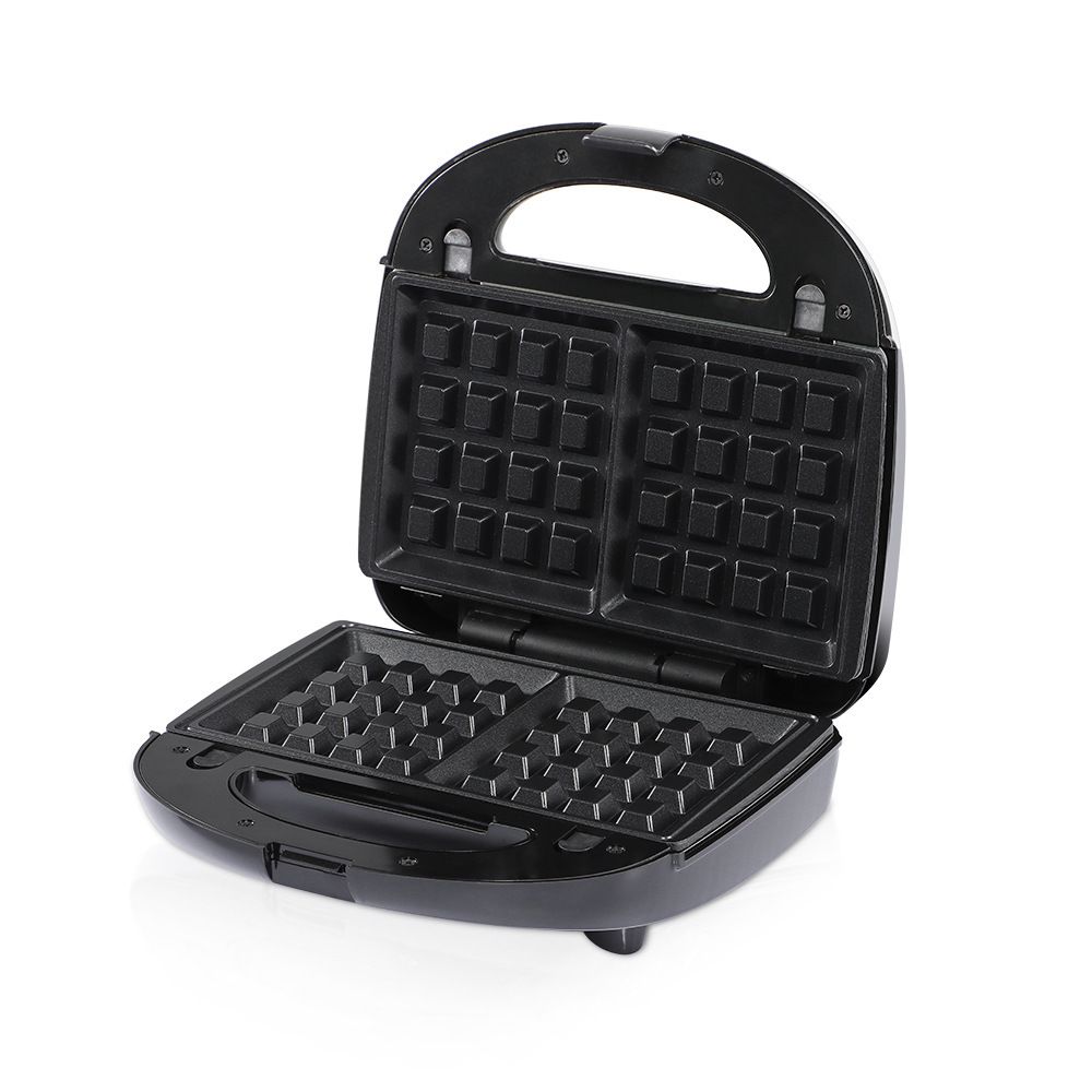 6-in-1 Electric Sandwich Maker with Interchangeable Non-Stick Plates for Waffles, Paninis, Donuts, Madeleines and Nut Snacks, Compact Countertop Press for Quick Family Meals and Breakfast (Black)
